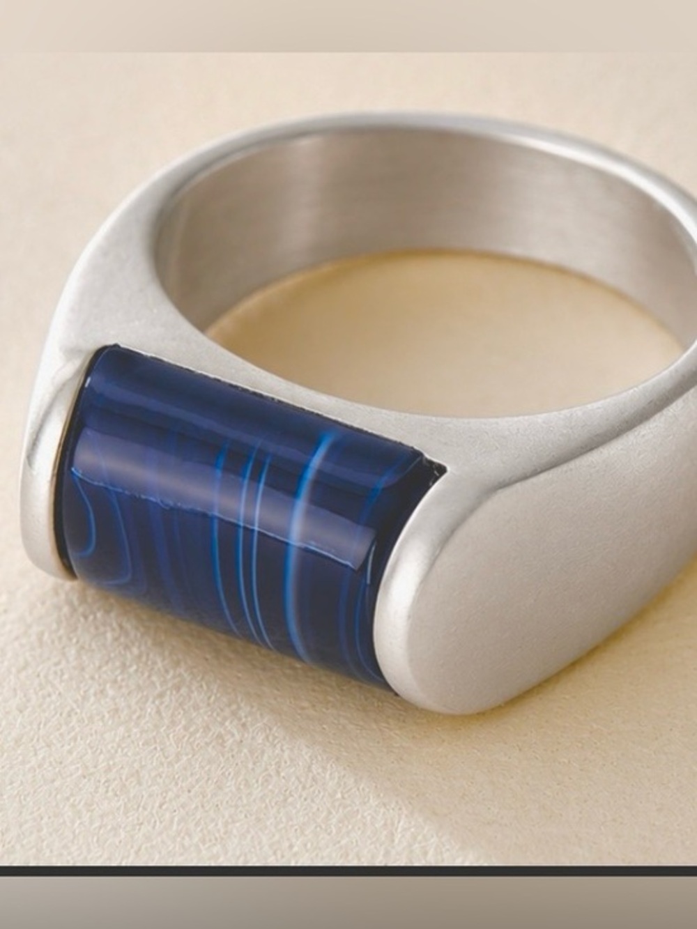 Free people Moon Tide Signet Ring sz 8 blue silver antiqued
